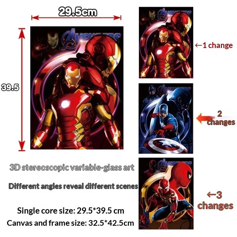 Marvel Superhero 3d Lenticular Poster Avengers Iron Man Spiderman Holographic Wall Art Decor For Living Room Bedroom Gift view 4