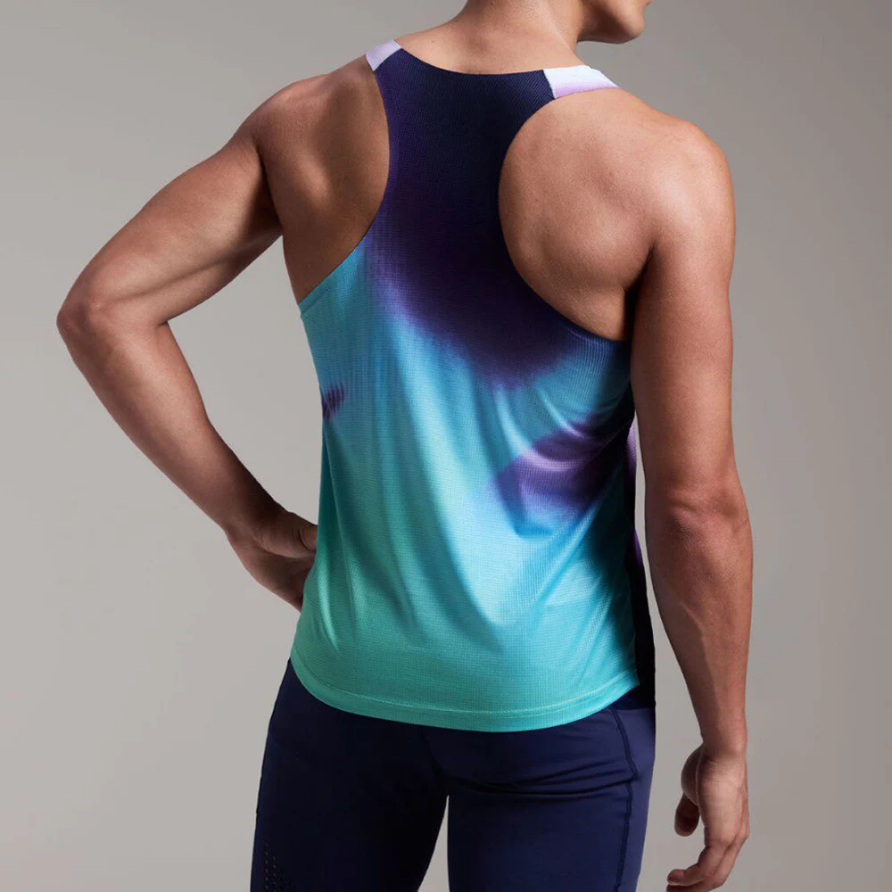 Men Gradient Mesh Quick Dry Running Tank Top Breathable Sleeveless Sport Vest Light Thin Athletic Singlet For Fitness Marathon J
