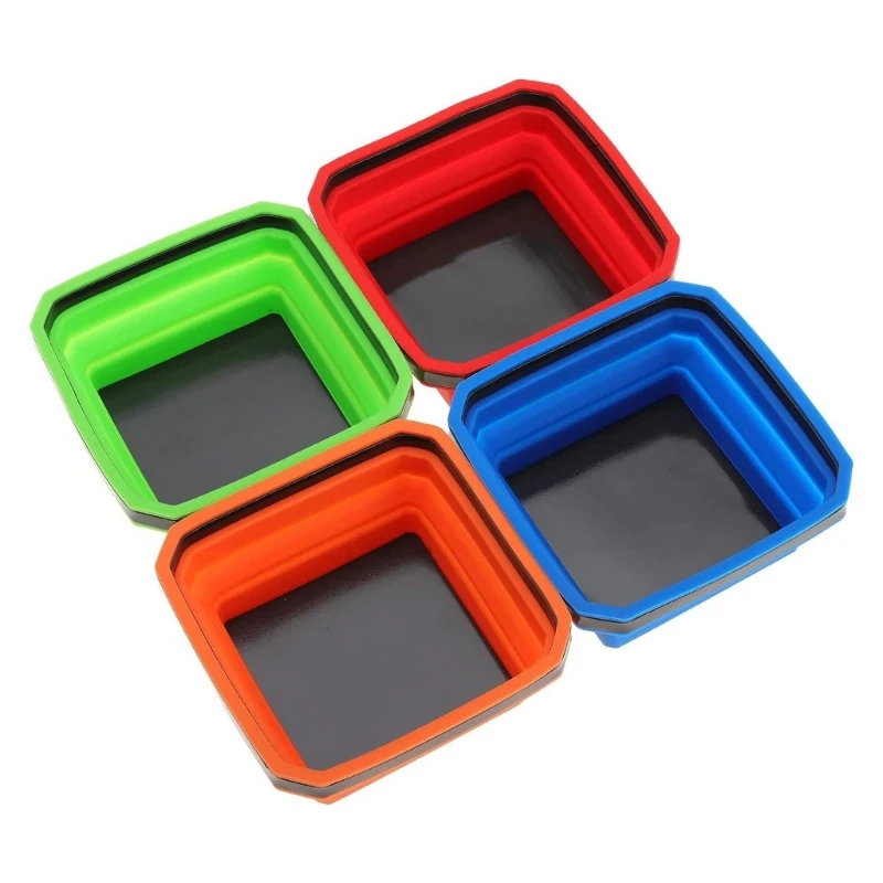 Y5GD Pack of 4 Silicone Foldable Parts Holder Trays 4 Colors Collapsible Design for Easy Identification Secure Storage