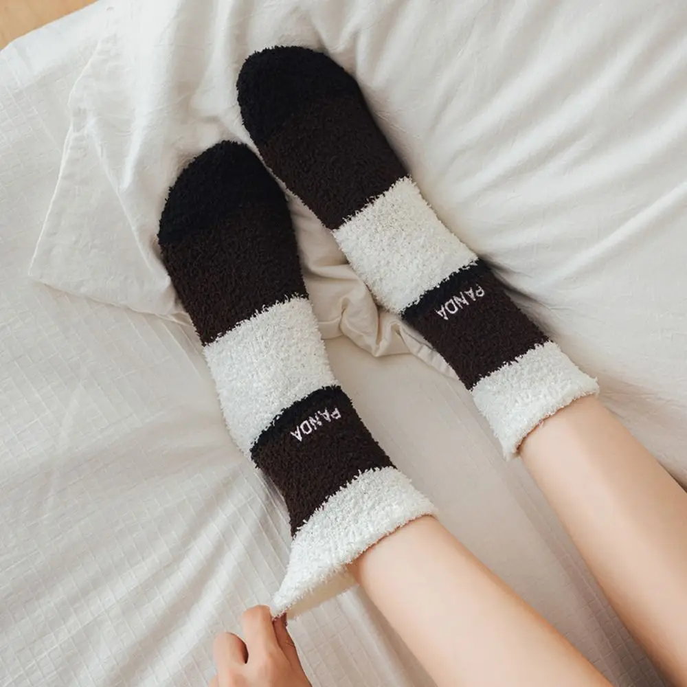 

Warm Indoor Thermal Socks Lady Panda Embroidery Coral Fleece Autumn Winter Socks Women Socks Home Sleeping Socks Floor Socks
