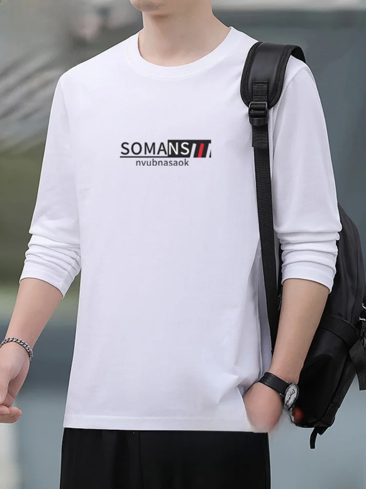 Camiseta de Manga Larga de Algodón Puro para Hombre Paul, Primavera-Otoño 2025, Estilo Moderno, Holgada, con Estampado, Transpirable y Cómoda para Caminar por la Ciudad