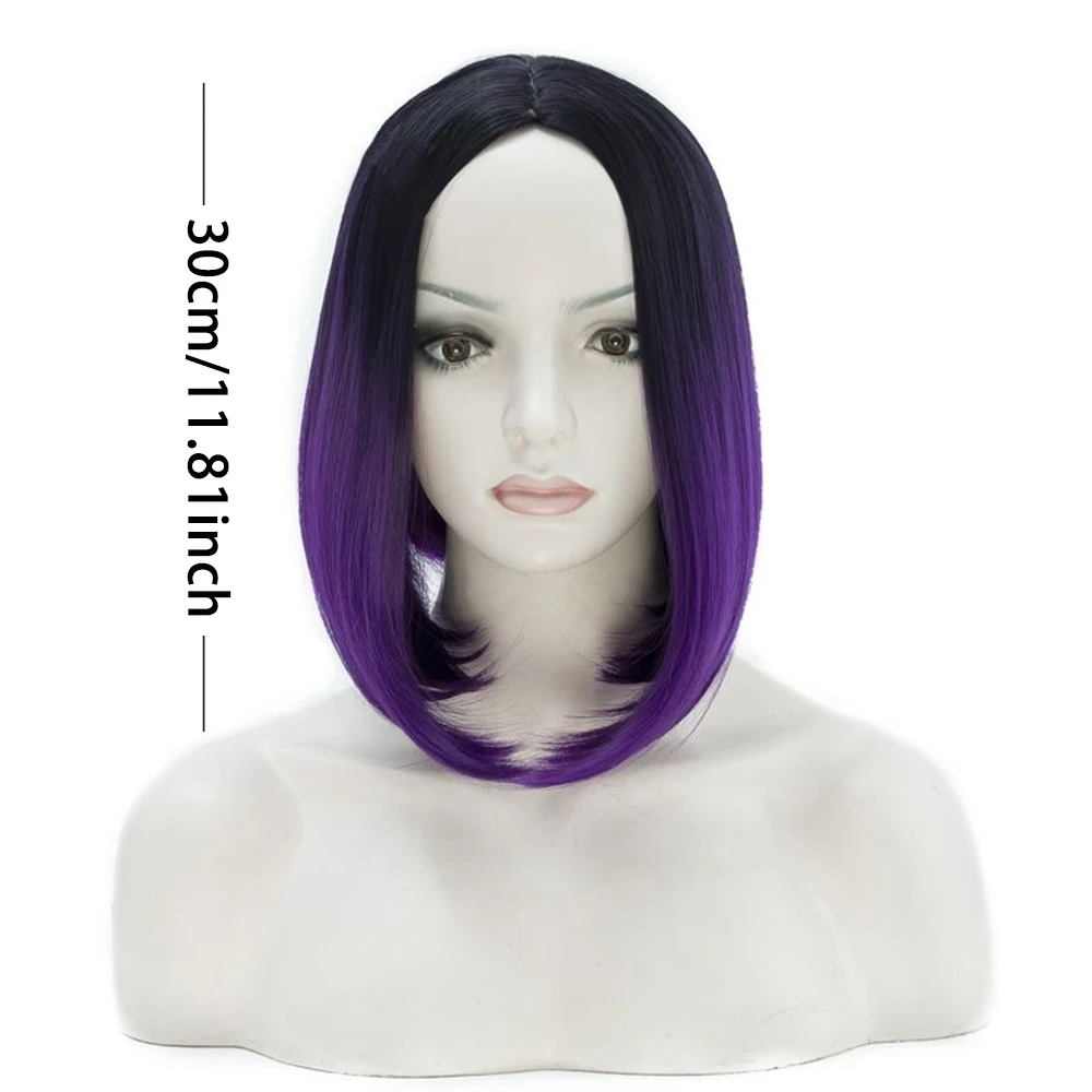 Perruques Synthétiques Courtes et Droites Ombre Bob, Fibre de Degré de Chaleur, Bonnet en Filet Rose, ixCosplay DIY, Perruques d'Halloween, Accessoire de Cheveux, 30cm