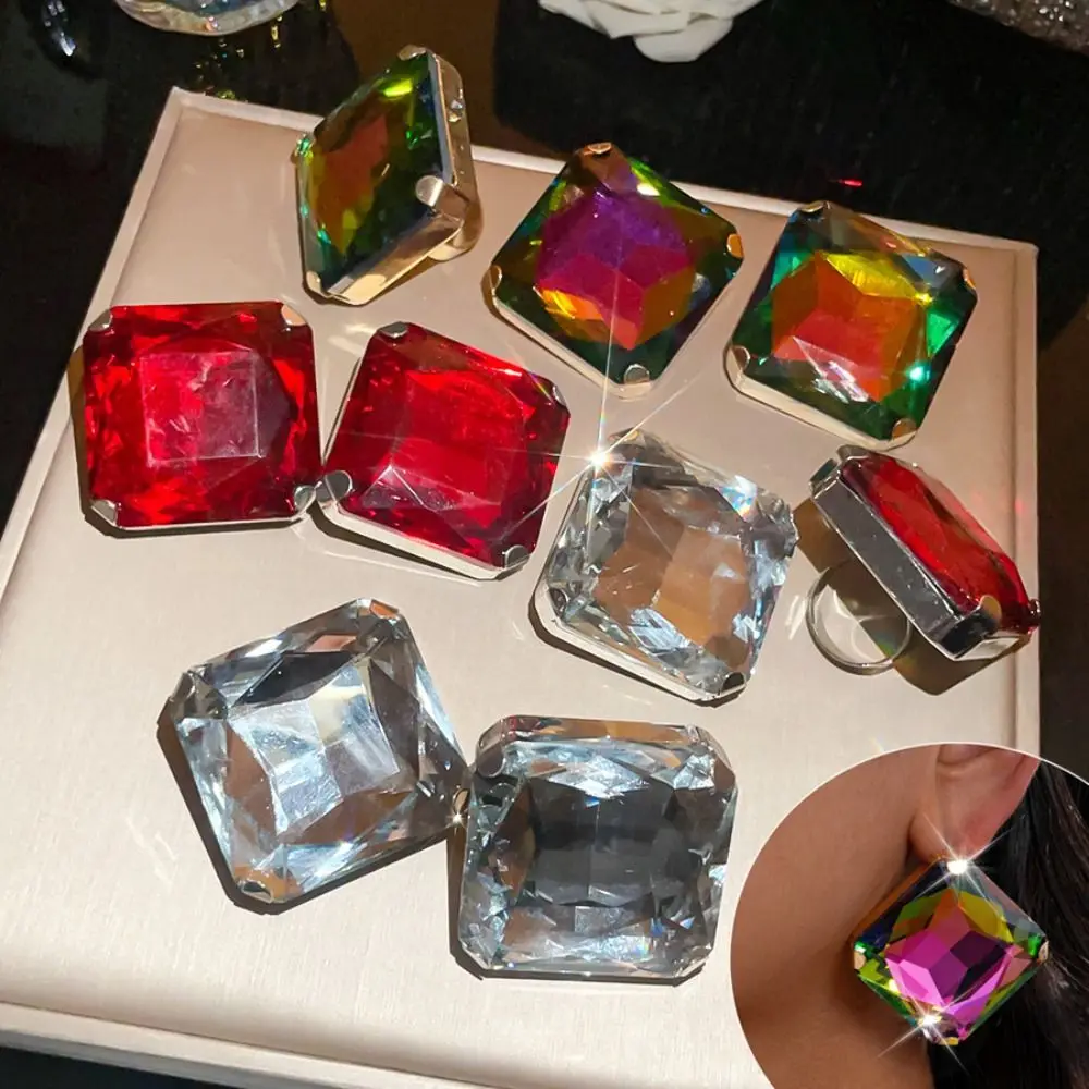 Square Shape Square Rhinestone Earrings Large Size Exaggerated Giant Crystal Earrings Jewelry Accessories Rhinestone Crystal