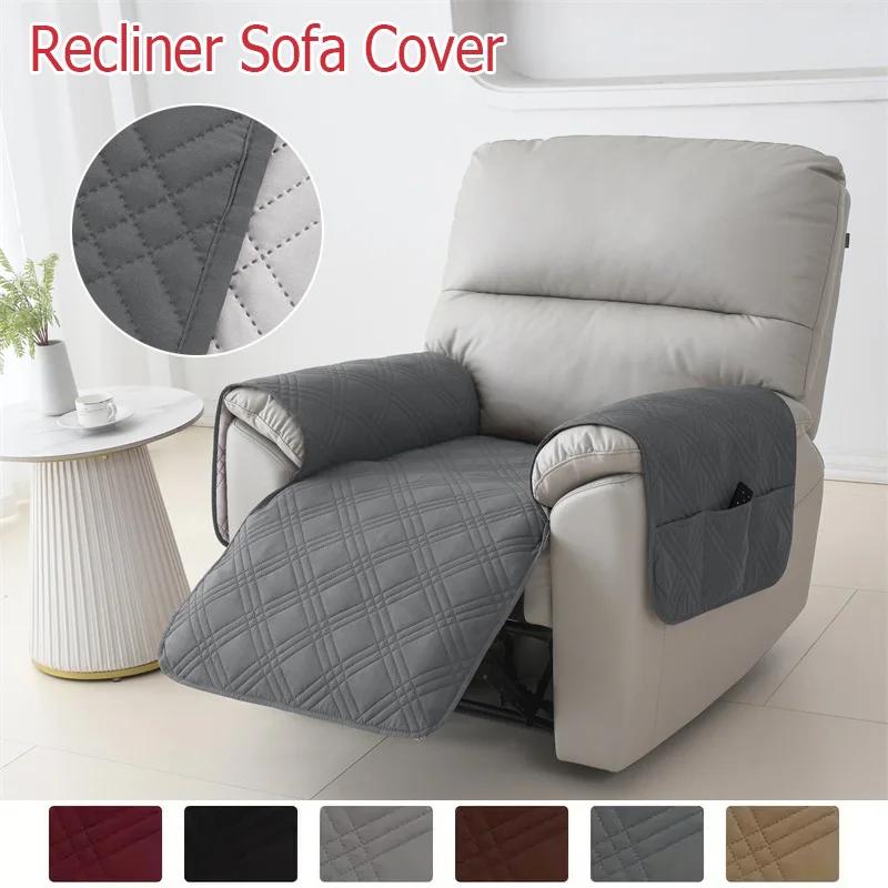 1PC Quilted Recliner Sofa Seat Covers Pets Kid Armchair Slipcover with Pocket Solid Color Reclining Sofa Mat for Living Room