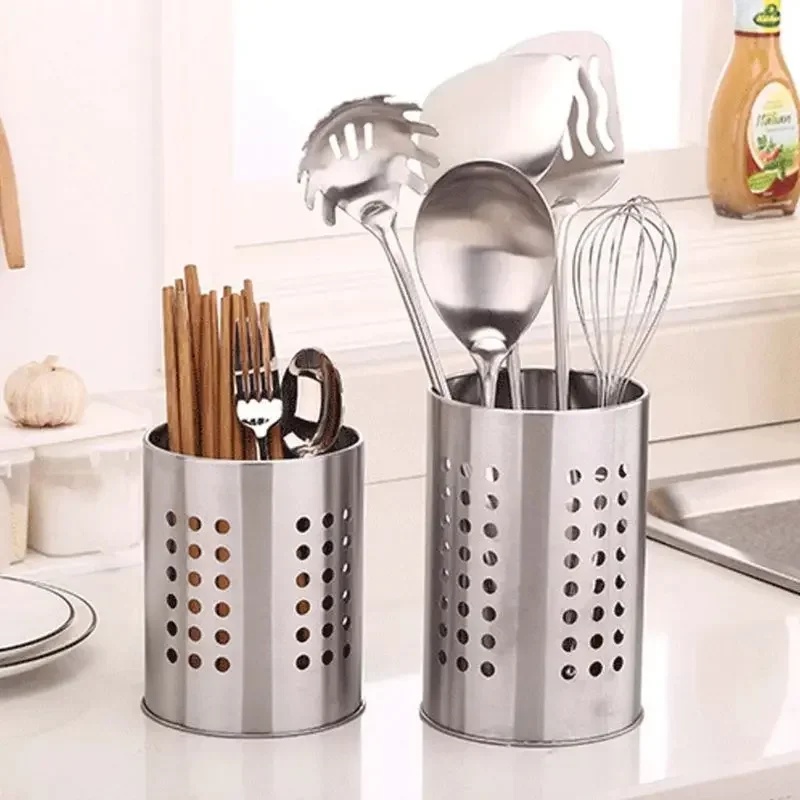 

Stainless Steel Kitchen Cooking Utensils Holder Crock Drainer Flatware Caddy Cutlery Organizer Tableware Storage Serving Tool