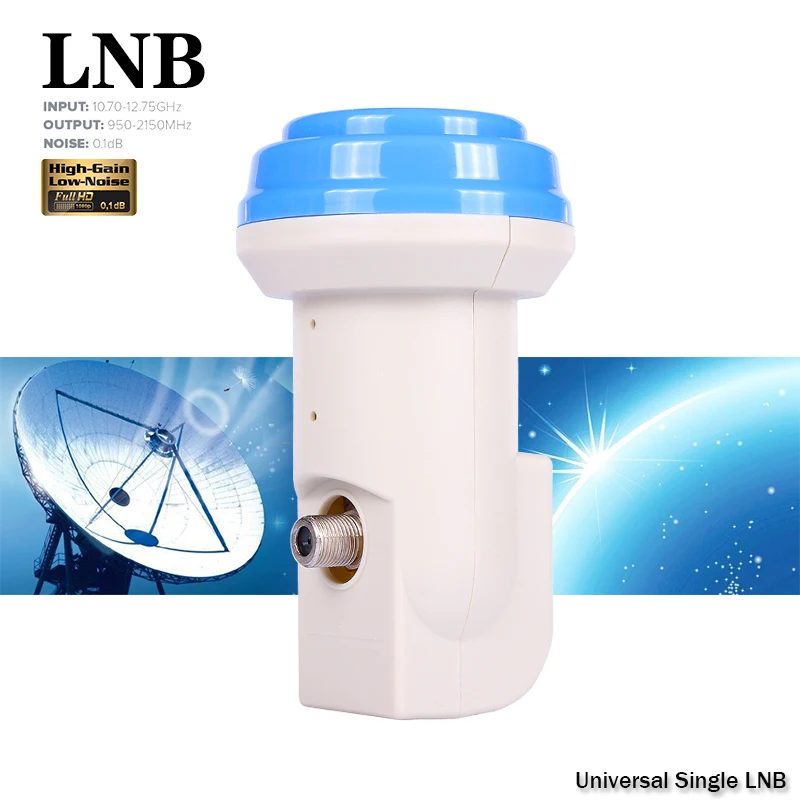 LNB de Polarização Linear HD Universal para Receptor de TV Via Satélite Banda Ku, Nível de Ruído 0.1dB, LNBF Único