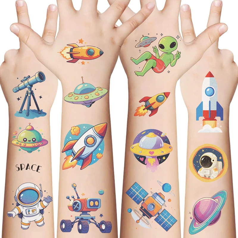 10PCS Galaxy Outer Space Astronaut Theme Temporary Tattoo Sticker Kids Birthday Party Gift Children Party Supply Pinata Fillers