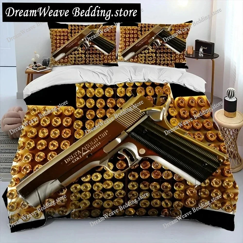 

Rifle Revolver Cartridge Gun Comforter Bedding Set,Fashion Duvet Cover Set ,King Queen Size Polyester Quilt Cover Luxury Gift