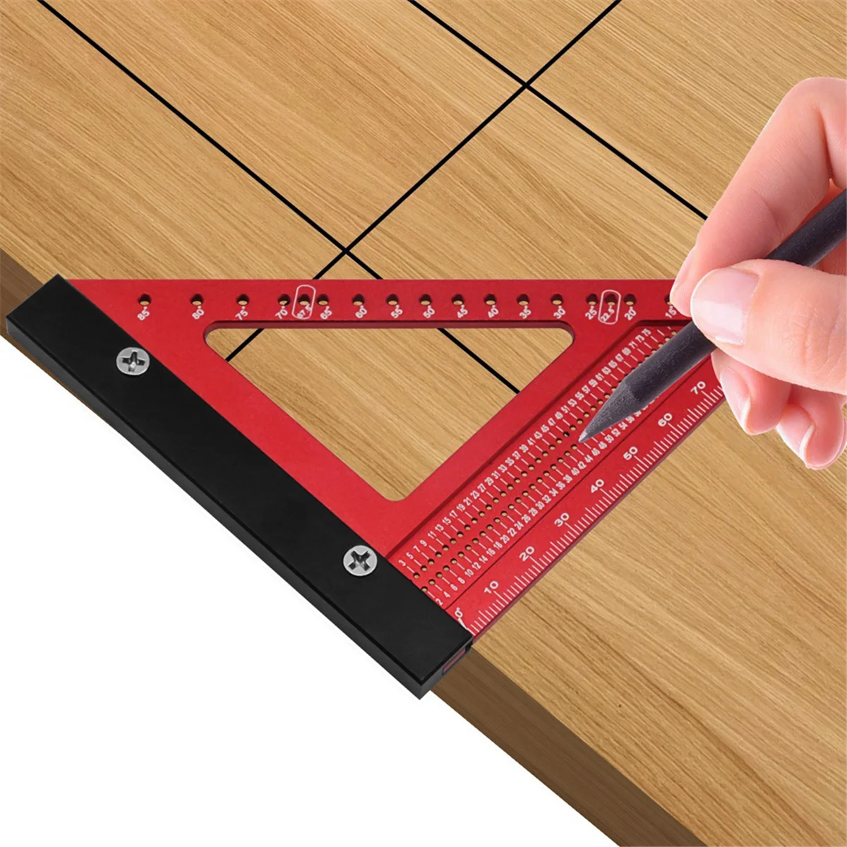 Woodworking Triangle Ruler Set Hole Ruler Aluminum Alloy Backing Ruler Measuring Layout Marking Tool