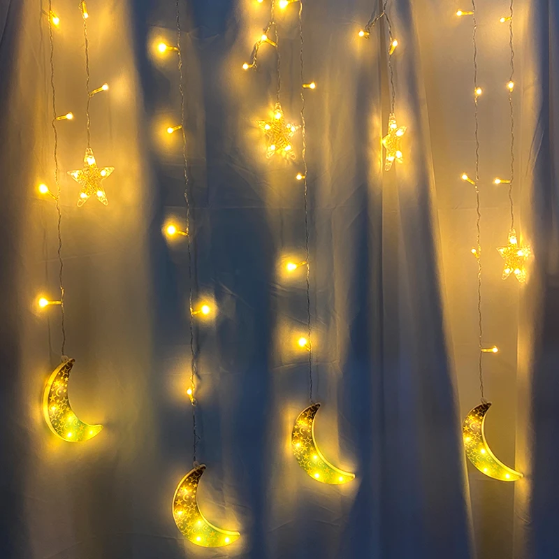 3M Eid Moon&Star LED String Lights Islamic Muslim Curtain Light String Mubarak Party Supplies Ramadan Kareem Home Decoration