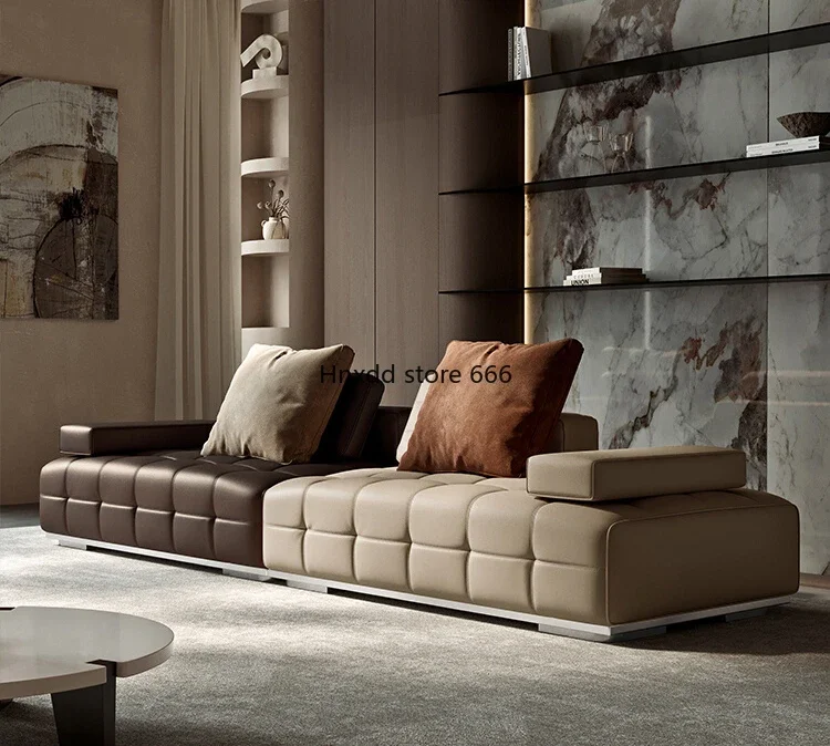 Leather sofa villa living room atmosphere straight row module combination