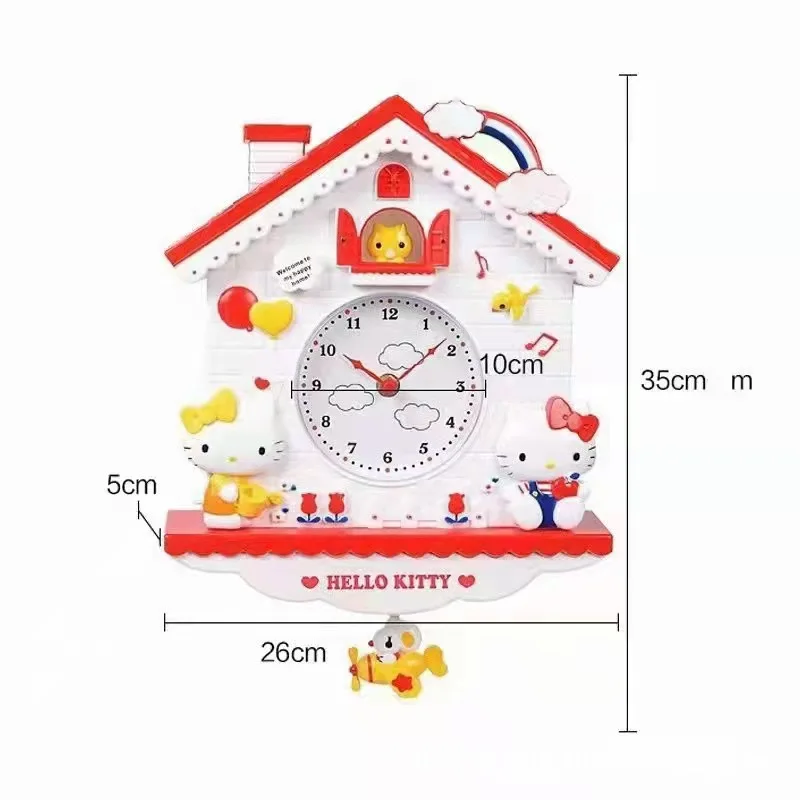 Sanrio Cartoon Wall Hanging Swinging Wall Clock Hello Kitty Melody Cinnamoroll Wall Hanging Swinging Bedroom Decorative Clock