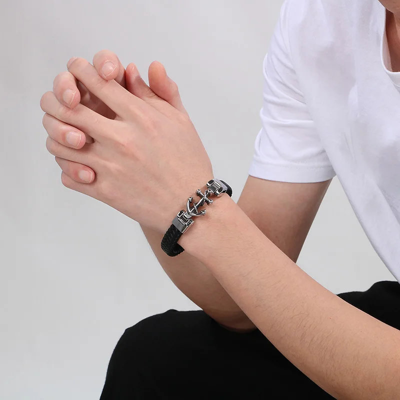 Classic Stainless Steel Cowhide Bracelet for Men Skull Gloves Handcuffs Knot Charm Bracelet Stainless Steel Biker Party Jewelry