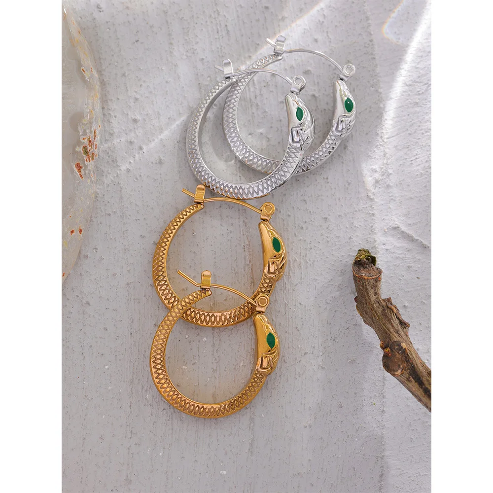 Yhpup Stainless Steel Snake Hoop Earrings for Women Gold Color Waterproof Fashion Exquisite Vintage Classic Jewelry Party Gift