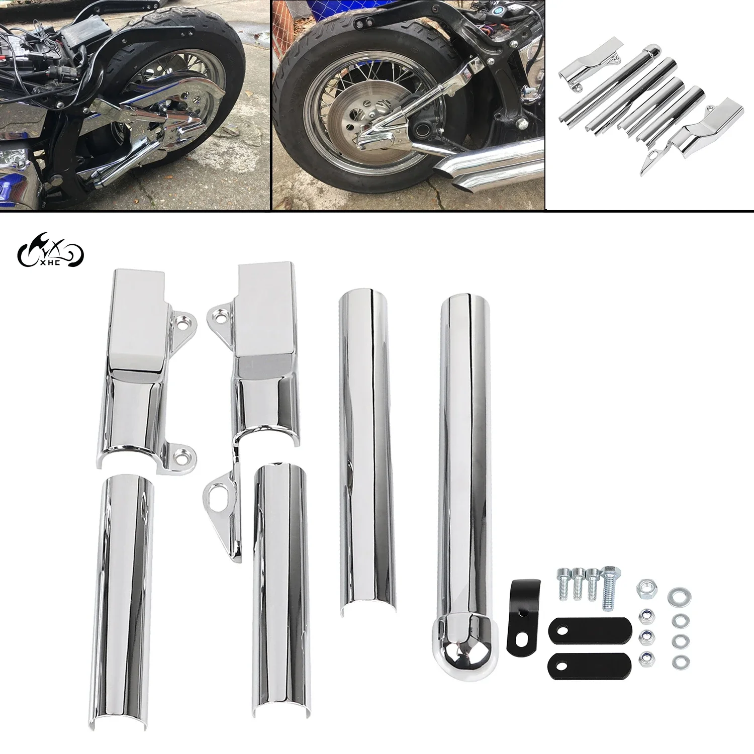 Motorcycle Rear Swingarm Tube Covers Chrome For Harley Softail Standard FXST Classic FLSTC FLSTS Fat Boy FLSTF Night Train FXSTB