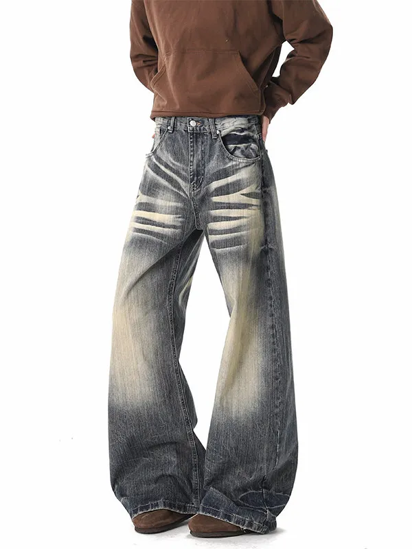 

Джинсы TANGZ Studio American Washed Knife с широкими штанинами, мужские, модные, в стиле High Street, повседневные, из хлопкового денима