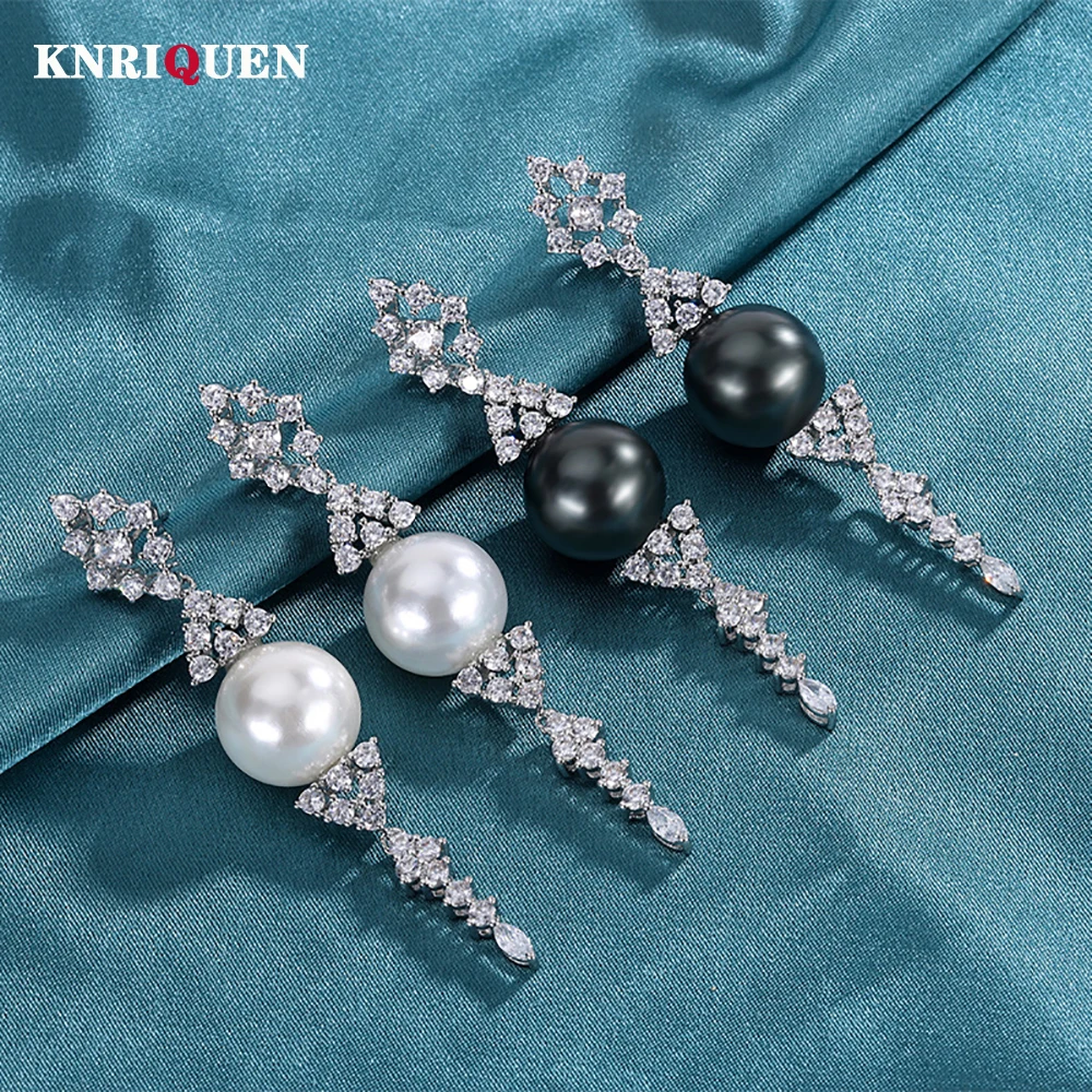 

Charms 14mm White Black Big Pearl Drop Earrings for Women Elegant Party Wedding Fine Jewelry Birthday Gift Accessories Wholesale