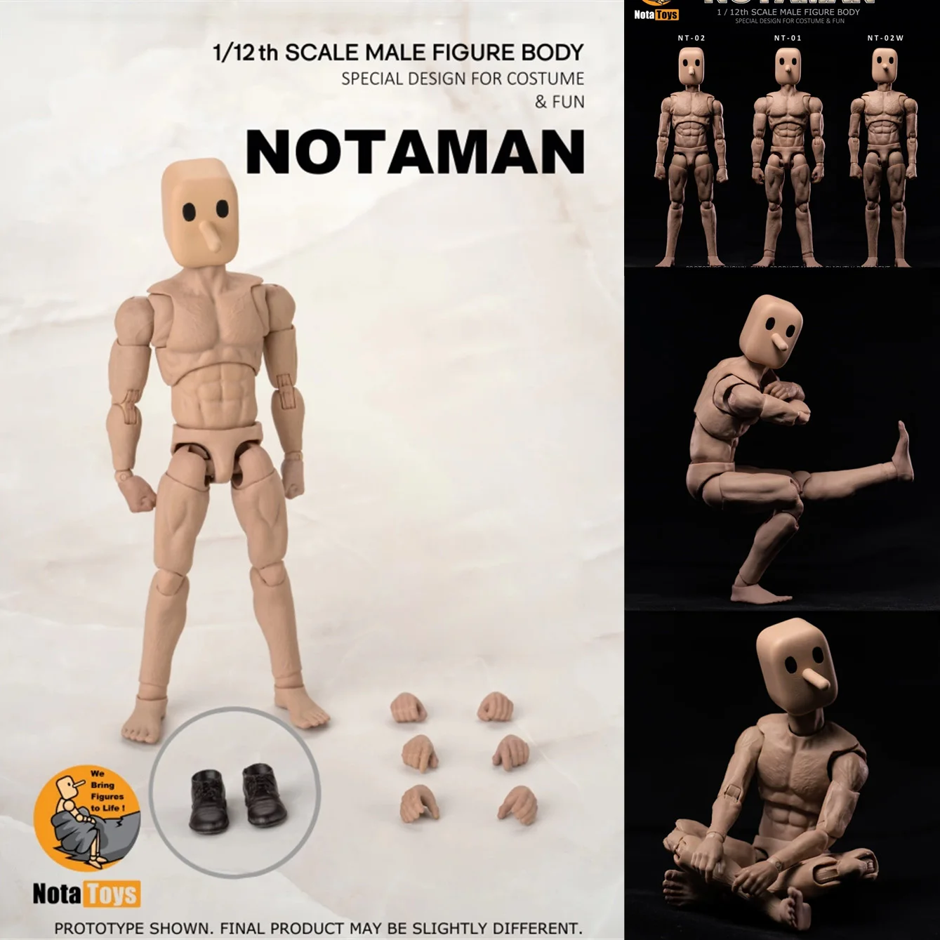 

In Stock Notaman 1/12 NT-01 NT-02 NT-02W Square-headed Male Action Figure Joint Body Model 6'' Male Soldier Flexible Body Toys