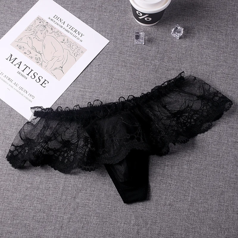 Lace Skirted Thong for Men Sheer Mesh Erotic Underwear for Crossdressers Sissy Fashion Knickers Daily Wear Cute Sweet Underpants