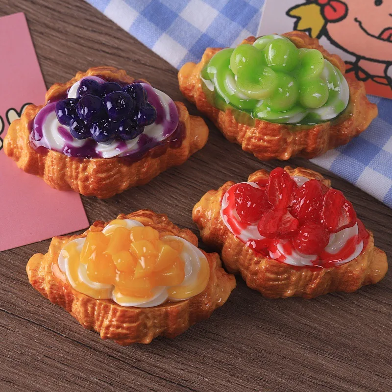 Large Bakery Dessert Food Models Fruit Cream Croissant Bread Miniature DIY Resin Accessories Decoration Craft Ornaments