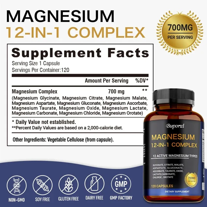 Magnesium Complex Capsules - Bone, Muscle & Heart Health Supplement, Sleep Support,Muscle Relaxation,Stress & Anxiety Relief