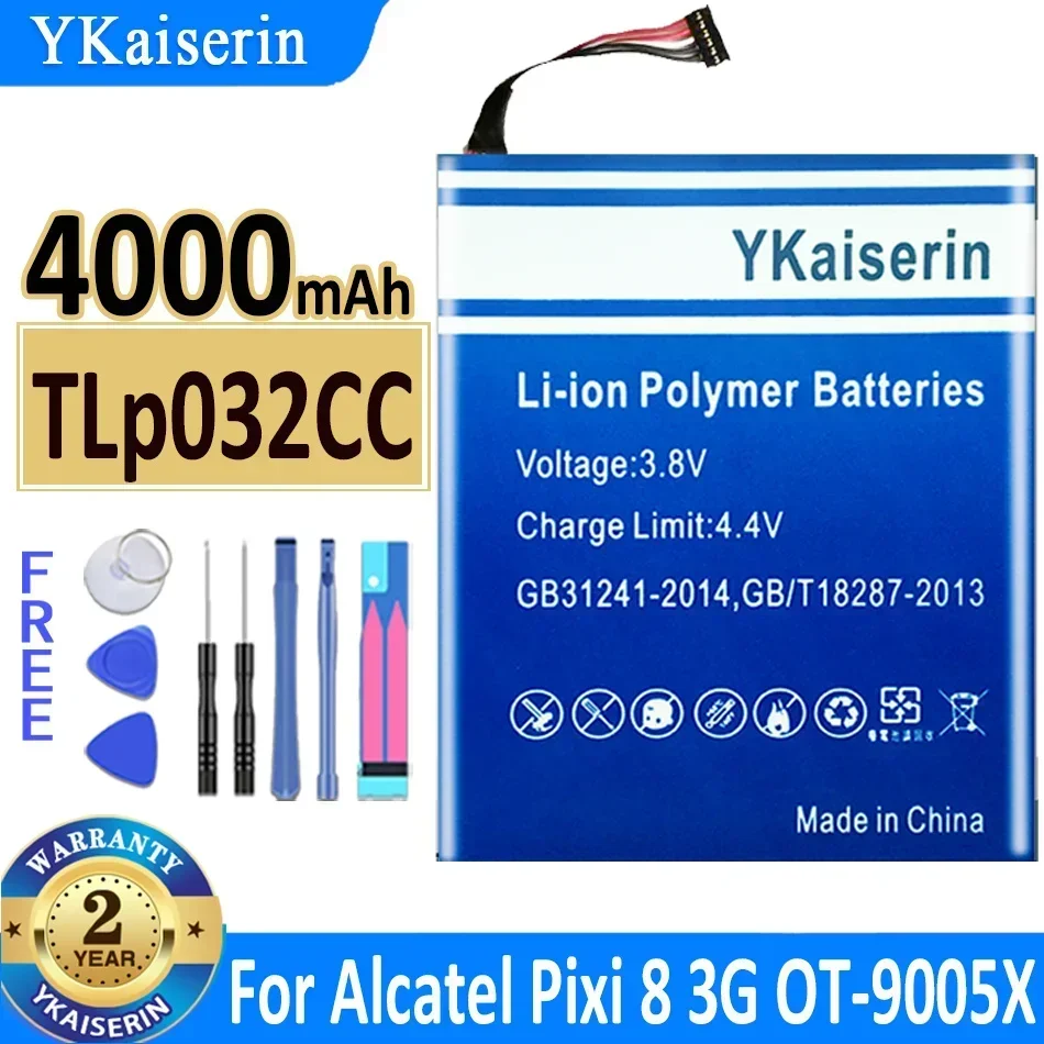 Аккумулятор ykaisin 4000 мАч TLp032CC для Alcatel One Touch Pixi 8 Pixi8 8.0 3G 9005X OT-9005X Bateria