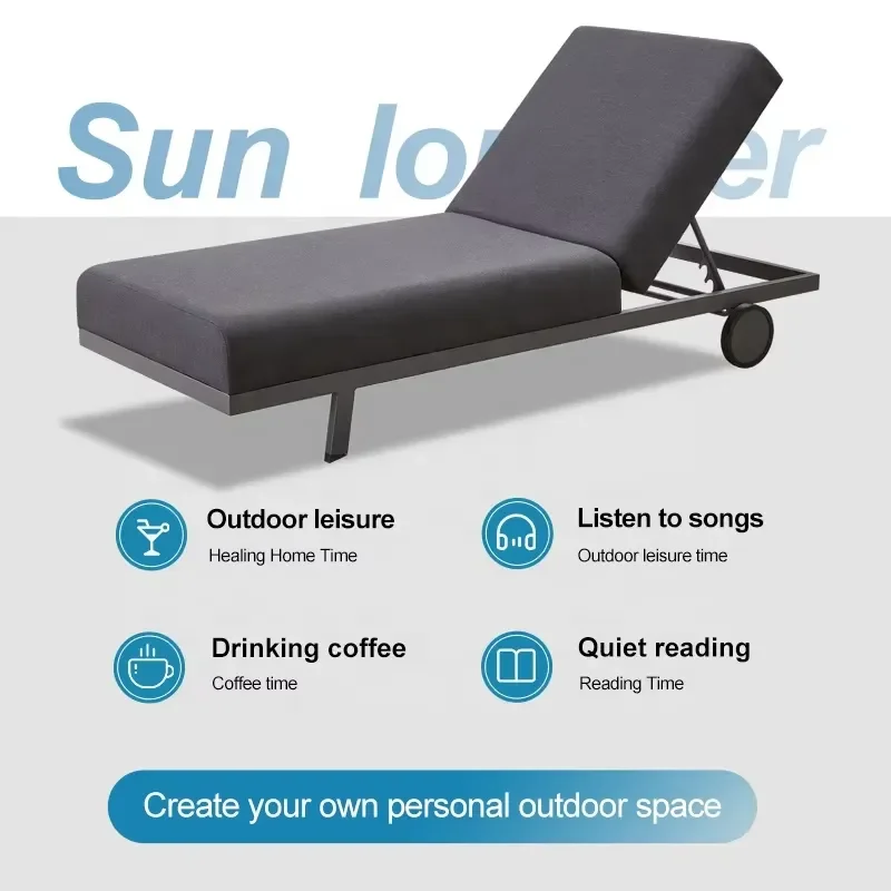 Luxury Best Black Exterior Beach Poolside Lounge Sunbed Furniture Outdoor Patio Aluminum Sun Chaise Loungers