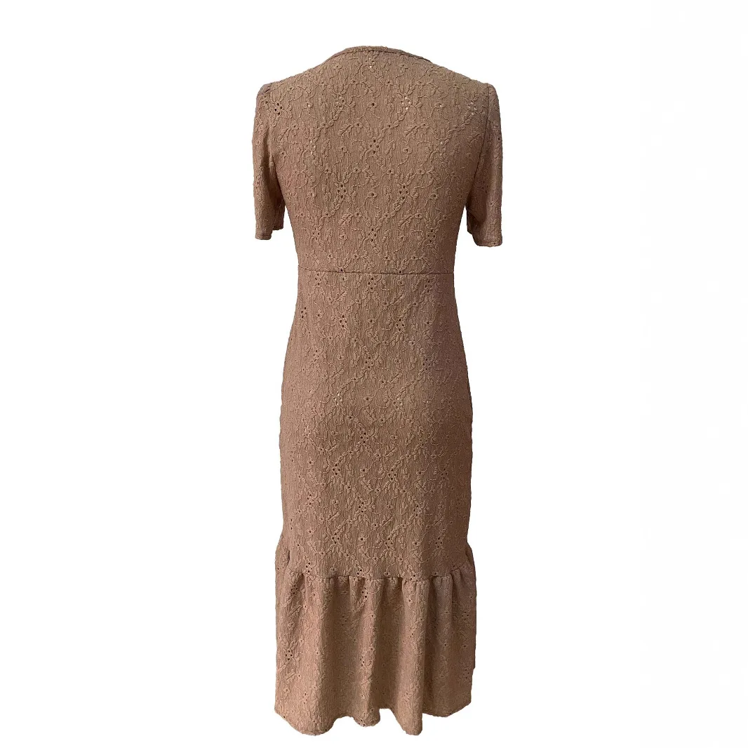 Vestido Fiesta Mujer Primavera Estate Abito camicia a maniche lunghe Donna Scollo a V Increspato Abito monopetto per vacanze al mare di media lunghezza