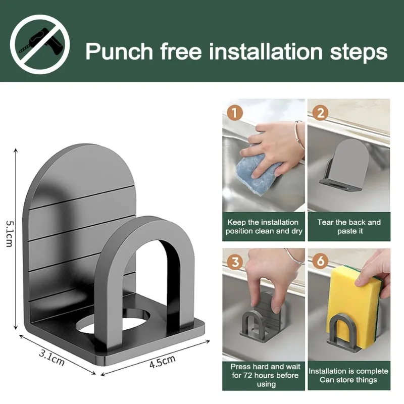 New Space Aluminium Kitchen Sink Sponge Holder Rustproof Self Adhesive Sponge Drain Dish Drying Rack Kitchen Storage Organizer