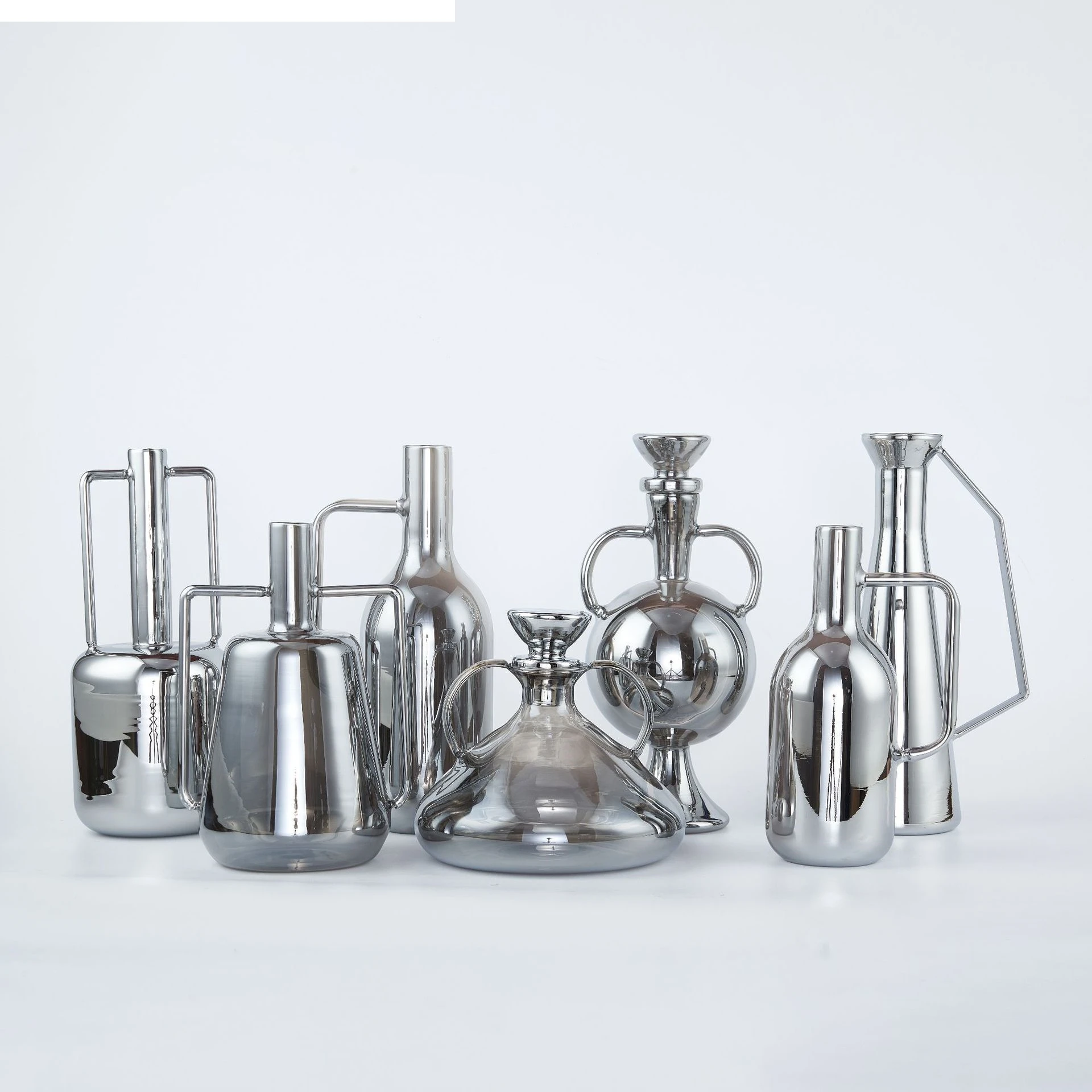 Silberne Glasvase mit Geometrischem Griff, Kaltwasserkanne, Blumenvase, Krug für Wohnzimmer, Esszimmer, Küche, Behälter, Terrarium