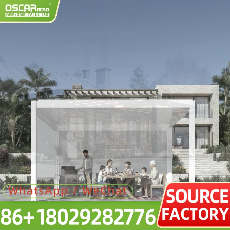 Weather Resistant Sensor Controlled Aluminum Pergola Smart Automated Adjustable Louver System Patio Garden Backyard European Sty