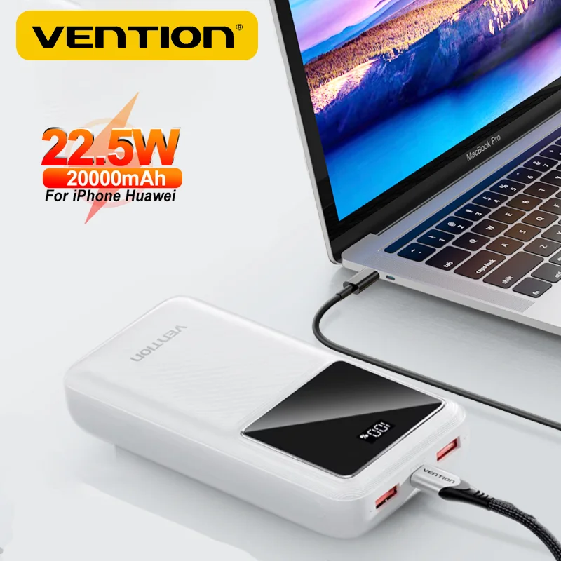 

Vention Power Bank 20000mAh Fast Charging Powerbank 10000mAh Portable External Battery 22.5W PD Built-in Cable for iPhone Xiaomi