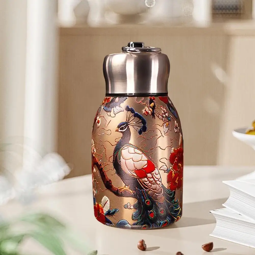 300ML Retro Art Peacock Thermos Cup 316 Stainless Steel Double-layer Vacuum Insulated Tumbler Cup Water Bottle Gifts Travel Mugs
