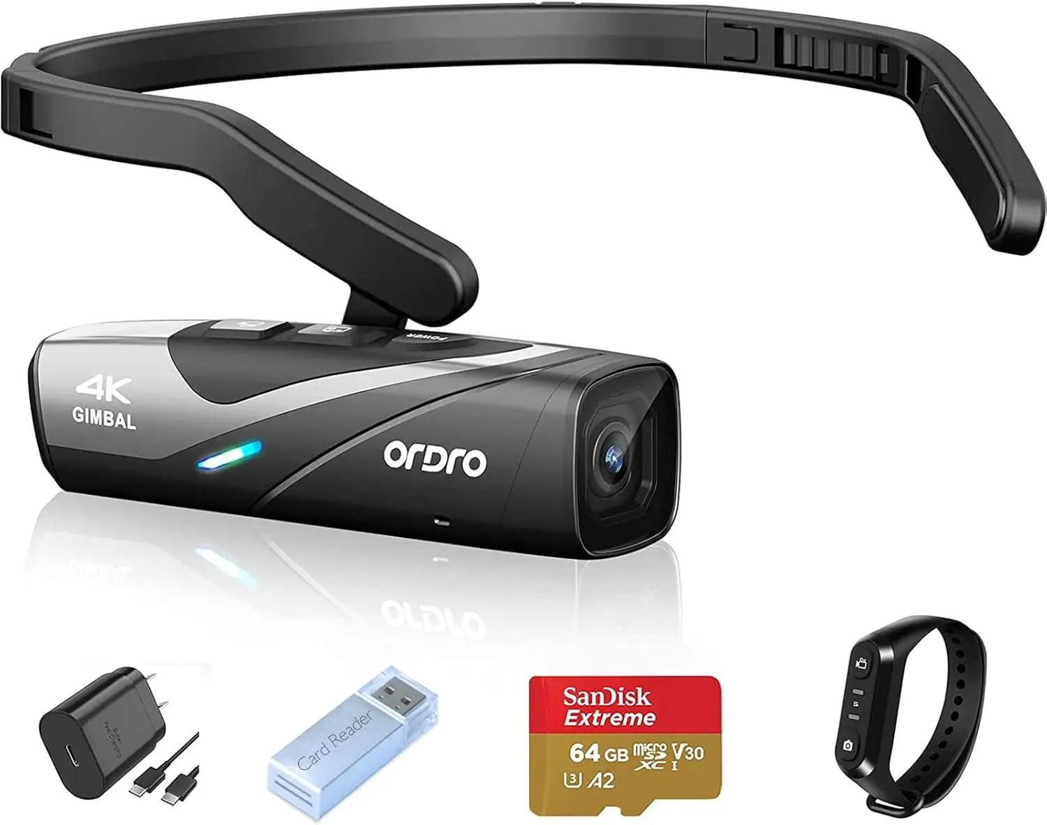 Head-Mounted Video Camera, Ultra HD 4K 60FPS Camcorder Vlog Hands Free Wearable Camera, Has 2-Axis