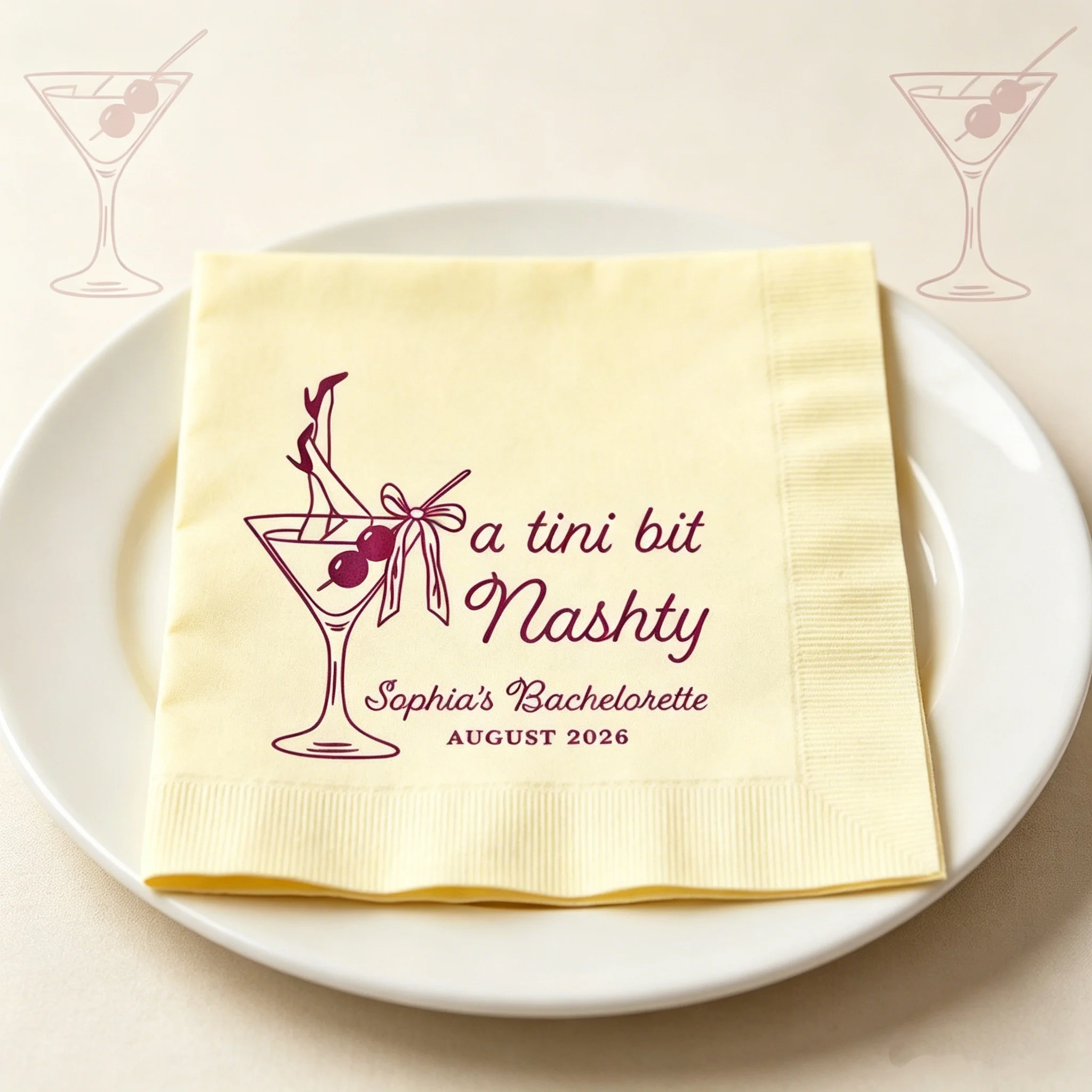 

50pcs Personalized "A Tini Bit Nashty" Bachelorette Cocktail Napkins, Custom Name & Date Pink Foil Martini Design Napkins, Funny