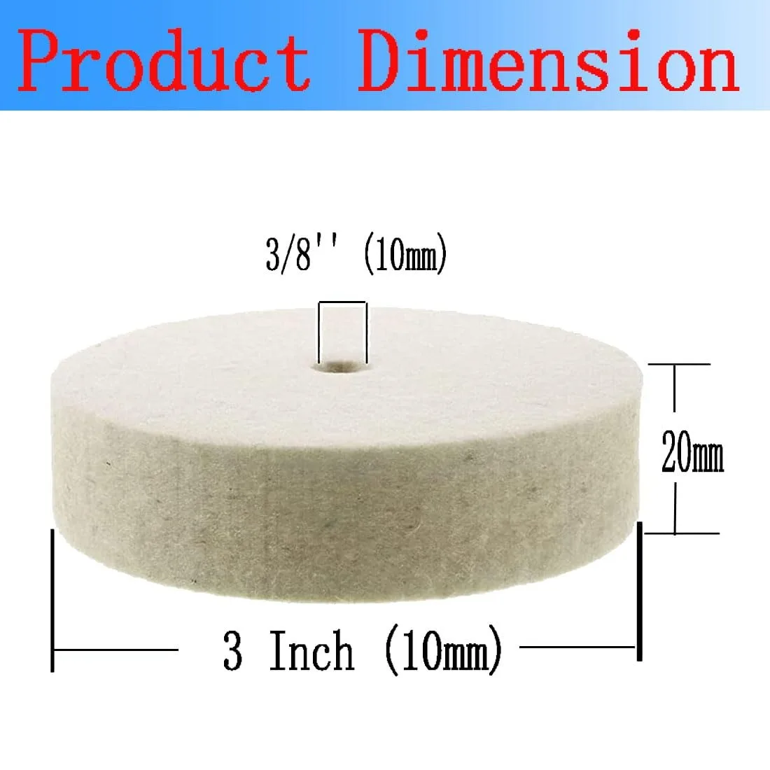 5 peças roda de polimento de lã comprimida de 3 polegadas (aproximadamente 7,6 cm), 3/8 polegadas (aproximadamente 1,9 cm) furo de ramo feltro de ovelha poli