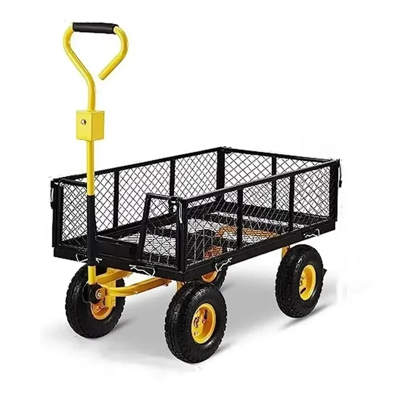 Hot SalesGarden Farm Yard Folding Utility Wagon With Removable Sides 4 Wheels Heavy Duty Capacity Mesh Steel Garden Cart