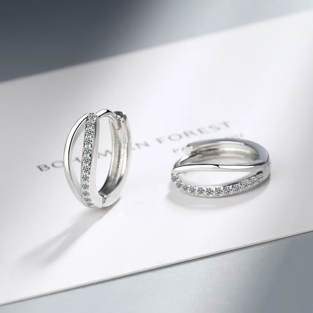 Fashion Female Small Earrings 925 Sterling Silver Wave Single Row Zircon Earrings for Women Hollown-out Mosaic Zircon Jewelry