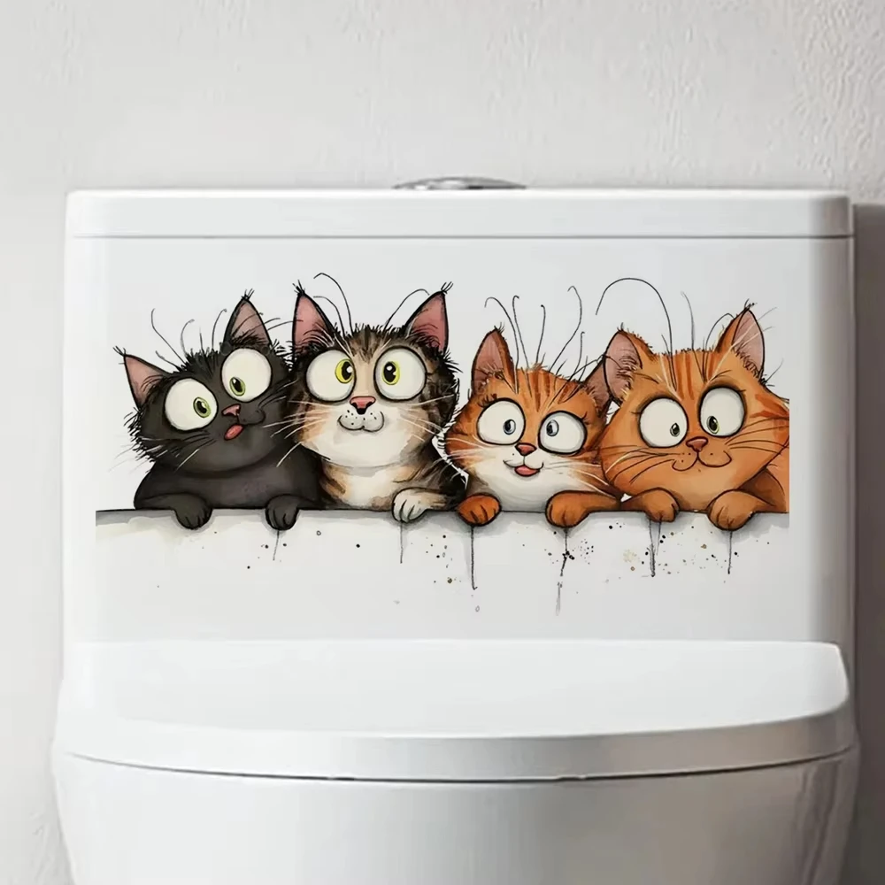 Weird Funny Cat Wall Sticker Bathroom Toilet Decor Living Room Cabinet Refrigerator Home Decoration Decals Stickers M1519