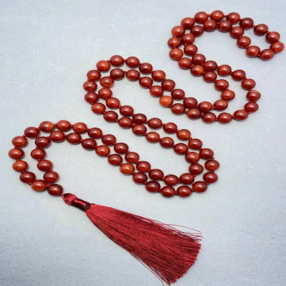 

Natural Red Sandalwood 108 Beads Mala Necklace with Red Tassel Spiritual Jewelry