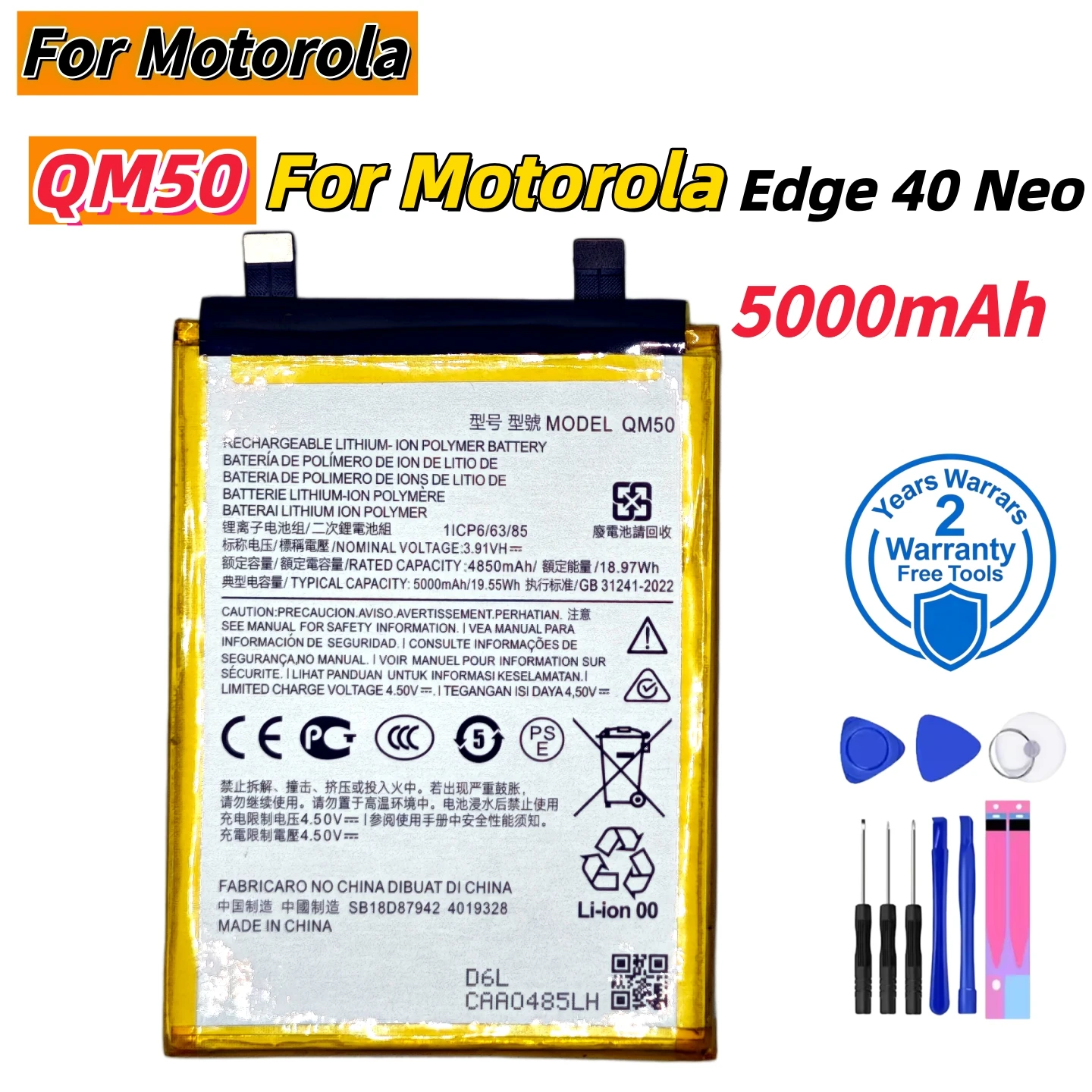 100% Brand New QM50 5000mAh Battery For Motorola Edge 40 Neo Mobile Phone Batteries+Free Tools