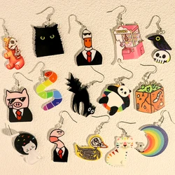 Earrings For Women Girls Hip Hop Cute Exaggeration Special Creativity Jewelry Cat Earthworm Crow Caterpillar Koala Animal Pig