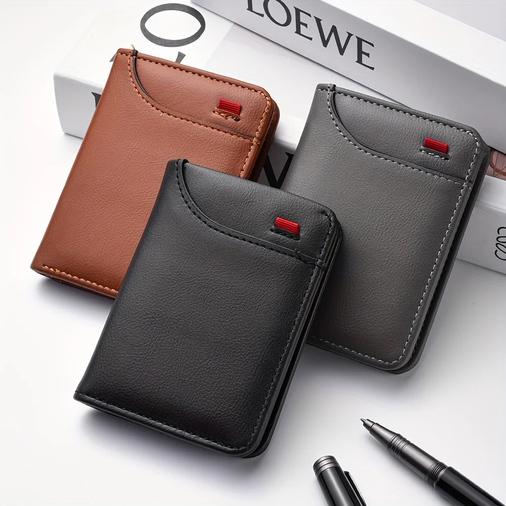 Slim Vertical Wallet for Men - Multi Card Slot with ID Window, Mini Compact Card Purse with Small Change Pocket for Students