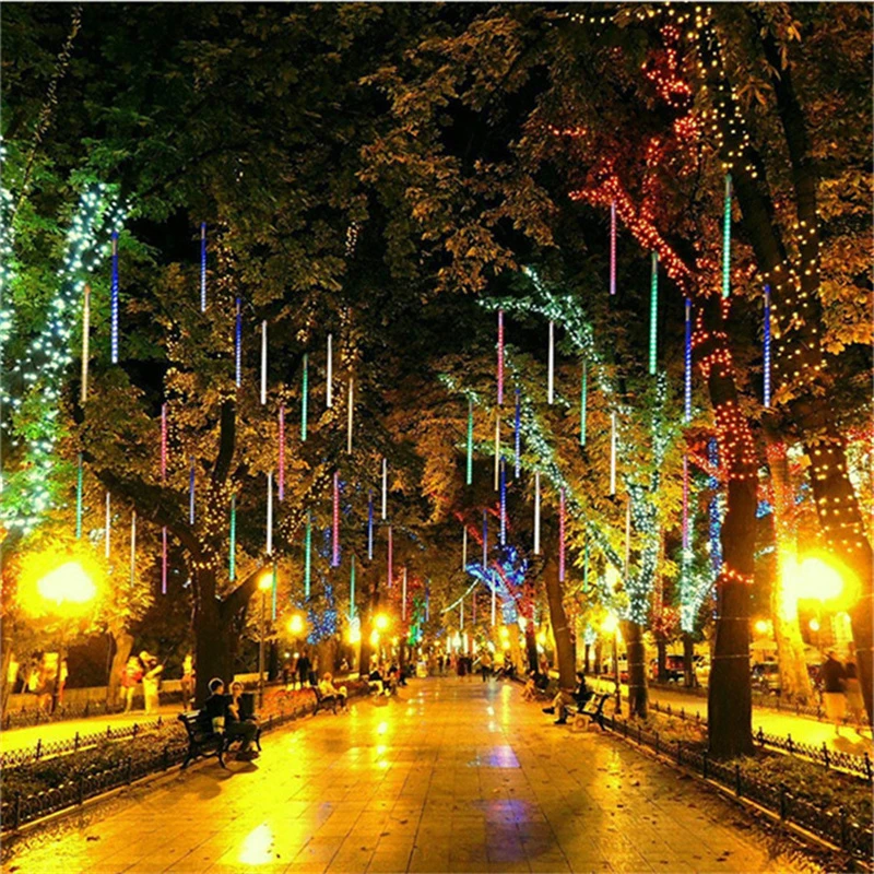 

LED Outdoor Meteor Shower Christmas Lights 8 Tubes Icicle Hanging String Lights for Garden Tree Holiday Party Decoation Lamp