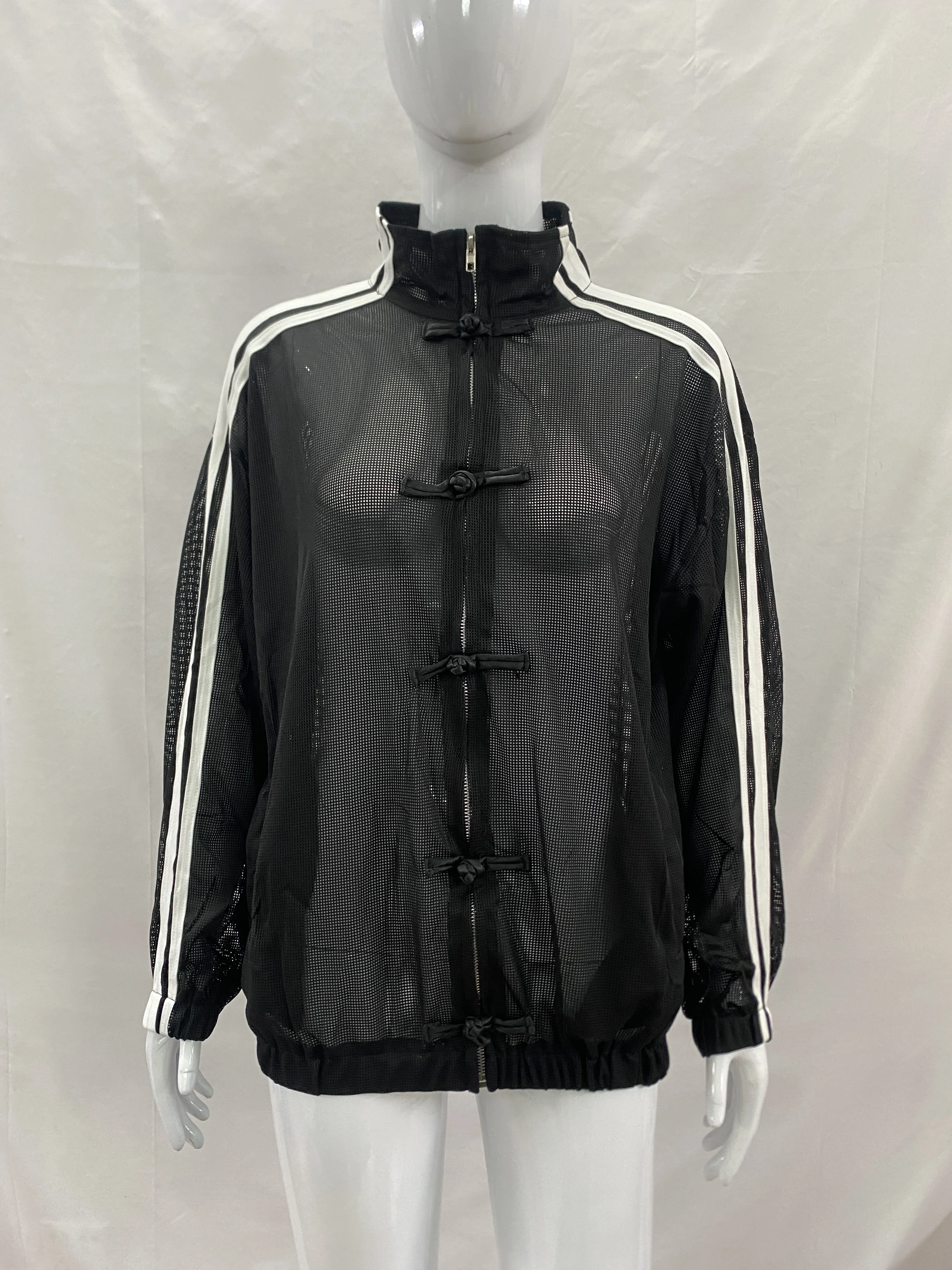 Neue Jacke im chinesischen Stil mit Schnallendesign für den Sommer, dünner, transparenter Cardigan mit Stehkragen. – Detail 9