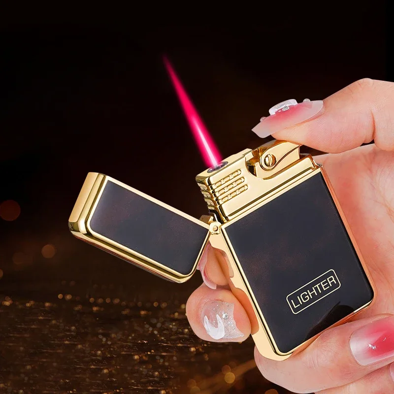 Metal Embossed Red Jet Flame Lighter Inflatable Butane Gas Windproof Powerful Gas Turbine Torch Cigar Unique Gift for Men