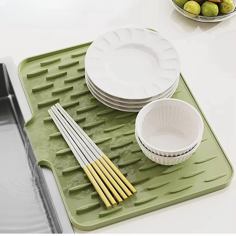 

LMM Kitchen Drain Mat Sink Edge Silicone Conductor Pot Lid Dishes Water Filtration Drying Household