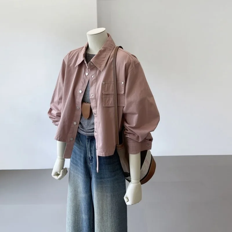 

Новая осенняя короткая рабочая куртка в стиле ретро для женщин, свободная тонкая повседневная дизайнерская куртка-рубашка