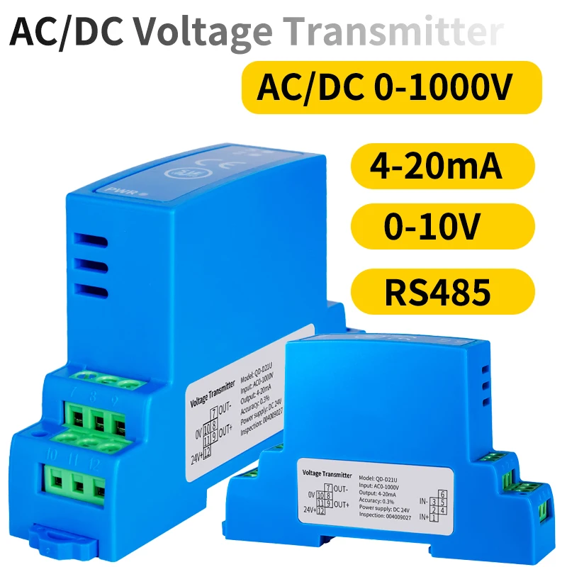 Voltage Transmitter 4-20mA 0-10V RS485 AC DC Voltage Transducer 0-100V 0-200V 0-300V 0-500V 0-1000V Voltage Sensor Transmitter