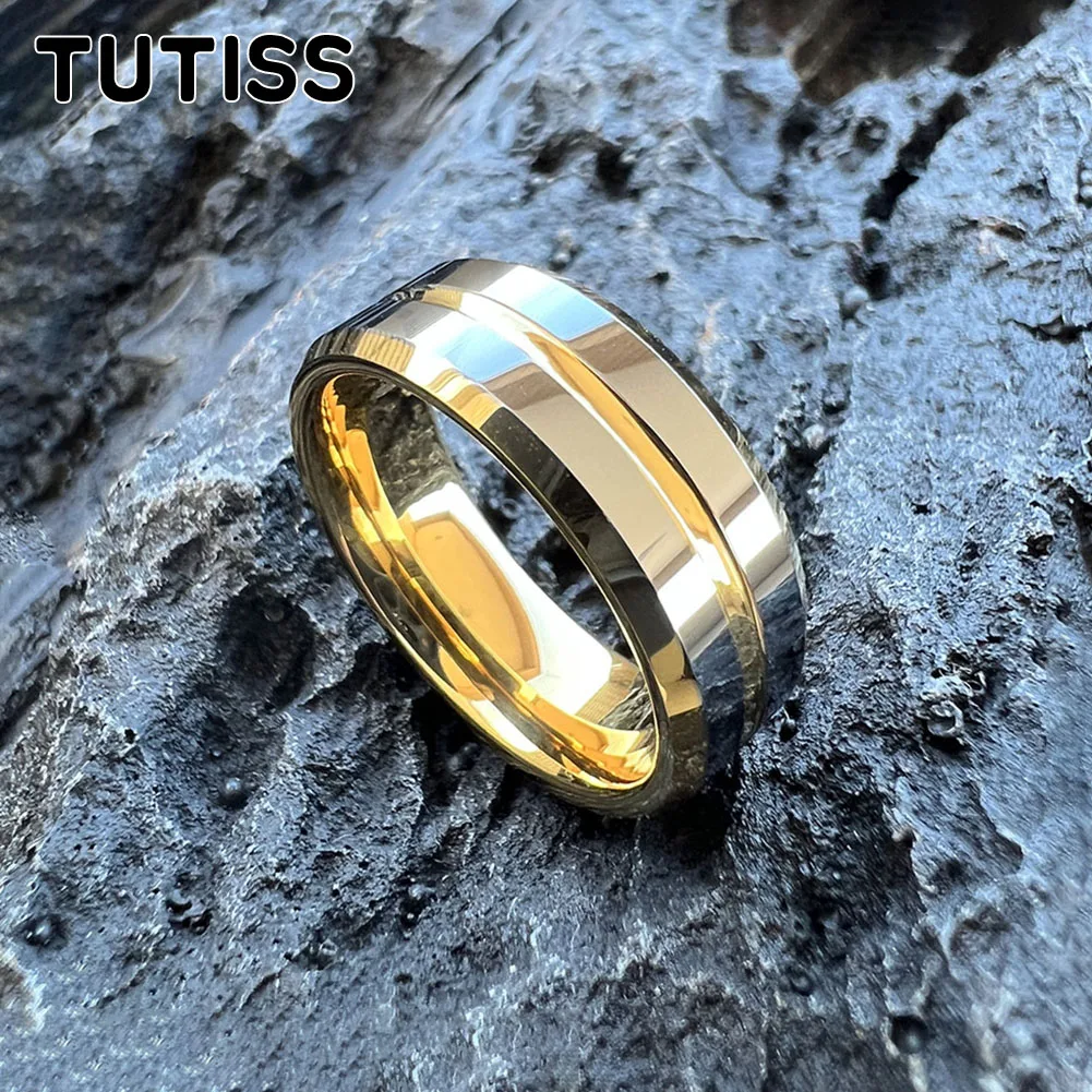 TUTISS 6mm 8mm Nice Couple Ring Men Women Shiny Tungsten Wedding Band Center Groove Beveled Edges